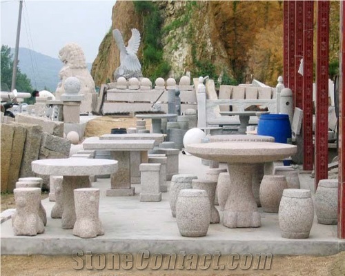 China Granite Table and Bench, Garden Table and Bench,Outdoor Table and Bench, G603 Grey Granite Garden Tables
