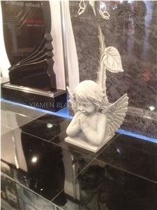 G603 White Small Angel carving on shanxl black granite Headstones & Tombstones & Monuments & gravestone