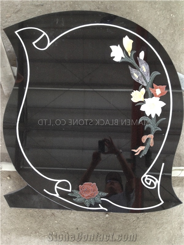 Shanxi Black Granite Monument & Tombstone Graving Blast Cutting Headstone