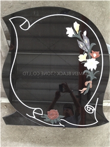 Shanxi Black Granite Monument & Tombstone Graving Blast Cutting Headstone