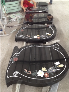 Shanxi Black Granite Monument & Tombstone Graving Blast Cutting Headstone