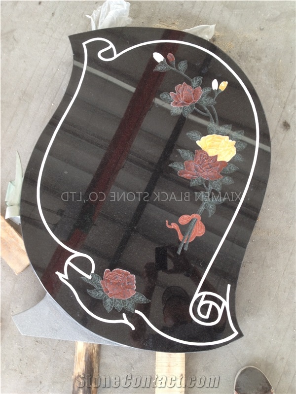 Shanxi Black Granite Monument & Tombstone Graving Blast Cutting Headstone