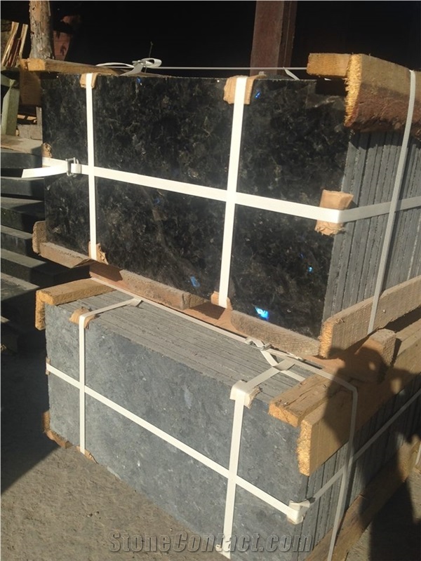 Tiles from Granite Labradorite Volga Blue, Volga Blue Extra, Extra Blue Ukraine, Galactic Blue, Blue Volga (Black Sea)
