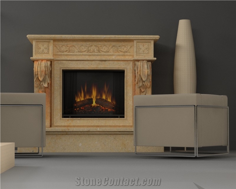 Jerusalem Gold Limestone Fireplace, Yellow Limestone Fireplace Palestine