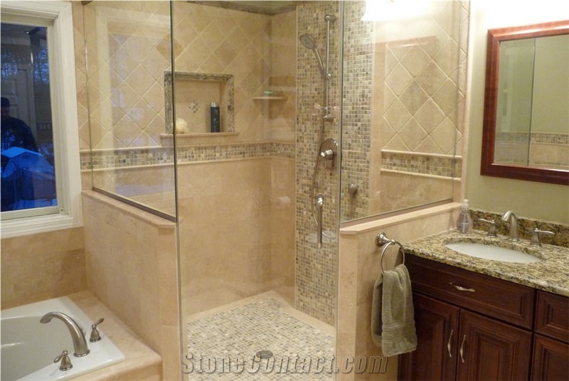 Classic Travertine and Mocha Onyx Travertine Bathroom