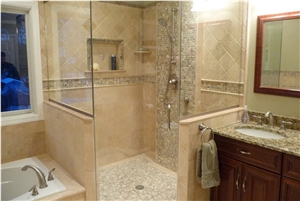 Classic Travertine and Mocha Onyx Travertine Bathroom