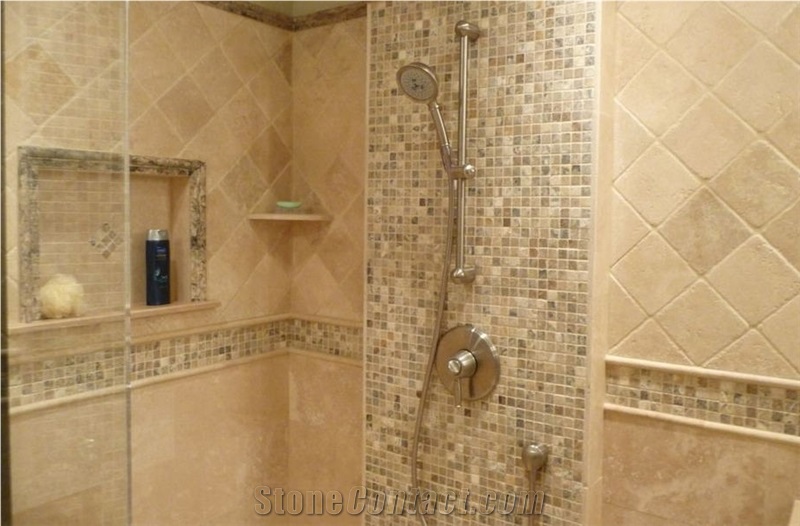 Classic Travertine and Mocha Onyx Travertine Bathroom