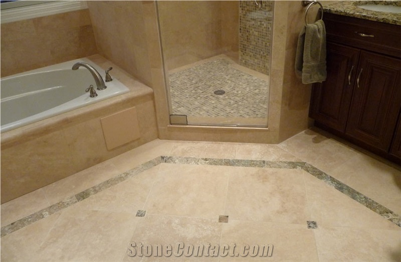 Classic Travertine and Mocha Onyx Travertine Bathroom