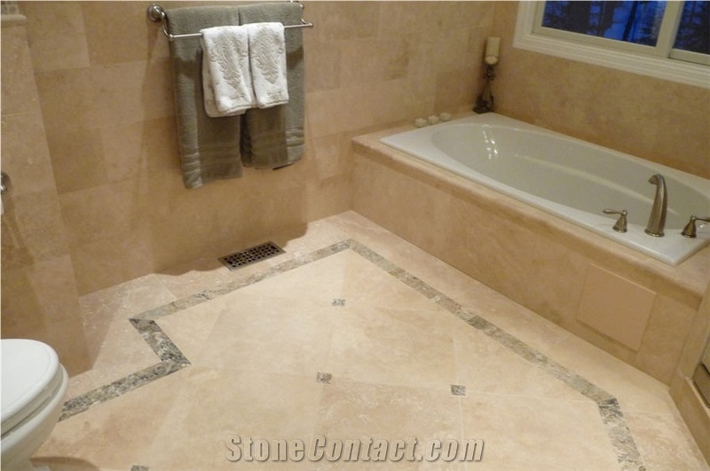 Classic Travertine and Mocha Onyx Travertine Bathroom