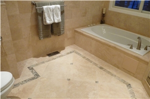 Classic Travertine and Mocha Onyx Travertine Bathroom