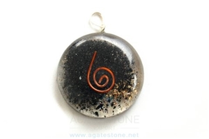 Black Tourmaline Orgone Disc Pendant, Orgonite Disc Pendant, Healing Stone