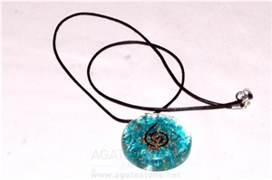 Blue Orgone Disc Pendant with Cord, Orgonite Blue Onyx Pendant, Healing and Meditation Crystals