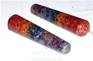 Chakra Layer Orgone Smooth Massage Wands Orgonite Healing Stick Prosperity and Meditation