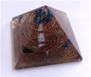 Copper Three Layer Orgone Pyramid with Crystals Orgonite Healing Pyramids Peace with Copper Ring
