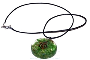 Green Orgone Disc Pendant with Cord, Orgonite Green Onyx Pendant, Healing Crystals