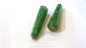 Green Orgone Energy Faceted Massage Wands Orgonite Green Onyx Healing Sticks Meditation Crystals