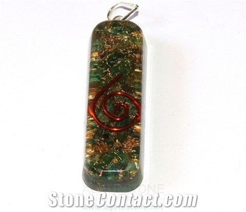 Malachite Orgone Pipe Pendant, Orgonite Mica Pendant, Healing Gemstone Crystals