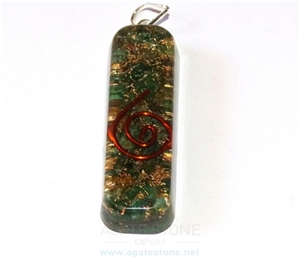 Malachite Orgone Pipe Pendant, Orgonite Mica Pendant, Healing Gemstone Crystals