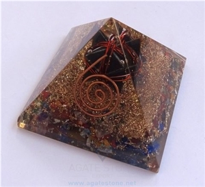 Mix Chakra Stone Orgone Pyramid with Black Toumaline Markaba Orgonite Mix Chakras Merkaba Pyramid Metaphysical New Age Crystals
