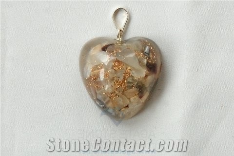 Moon Orgone Heart Pendant Orgonite White Gemstone Pendant Healing Peace Stone