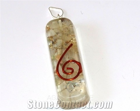 Moon Stone Orgone Pipe Pendant, Orgonite White Gemstone Pendant, Metaphysical Crystals