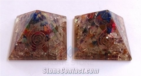 Multi Gemstone Orgone Chakra Pyramid, Orgonite Mix Gemstone Pyramid, New Age Crystal Metaphysical