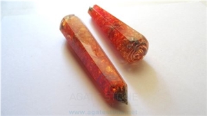 Orange Orgone Energy Faceted Massage Wands Orgonite Onyx Healing Sticks Meditation and Prosperity