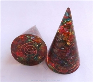 Orgonite Onyx Mix Chakra Cone Orgone Multicolour Mix Chakras Cone Meditation and Healing