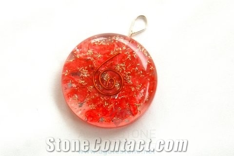Red Orgone Disc Pendant, Orgonite Red Onyx Healing Pendants