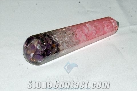 Rose-Crystal-Amethyst Orgonite Faceted Massage Wands Rca Orgone Healing Stick Meditation