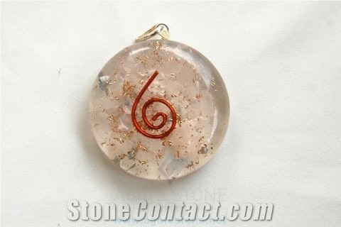 Rose Quartz Orgone Disc Pendant, Orgonite Pink Quartz Healing Pendants