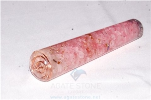 Rose Quartz Orgone Smooth Massage Wands,Orgonite Healing Stick, Meditation with Copper Ring