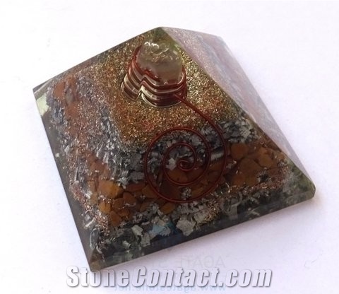 Yellow Jasper Orgone Layer Aluminium Pyramid with Point Yellow Jasper Orgonite Pyramid Healing Meditation Crystals
