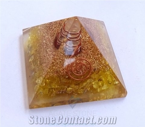 Yellow Orgone Energy Pyramid with Crystal Point, Orgonite Yellow Onyx Pyramid, Healing Crystals