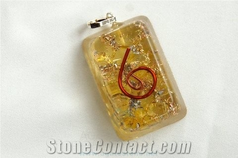 Yellow Orgone Retangle Pendant, Orgonite Onyx Healing Pendant
