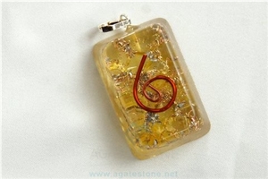 Yellow Orgone Retangle Pendant, Orgonite Onyx Healing Pendant