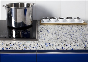 White Vetrazzo Kitchen Countertops