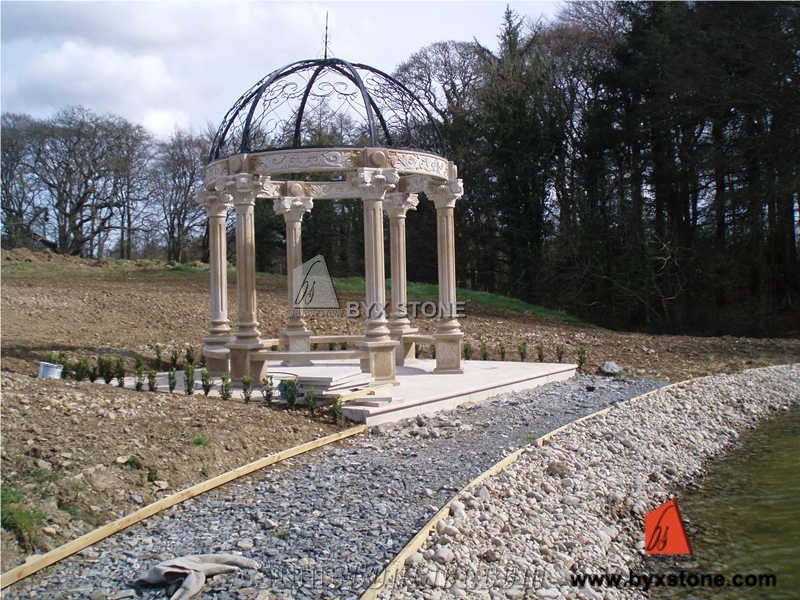 G682 Yellow Granite Gazebo with Cast Iron Roof