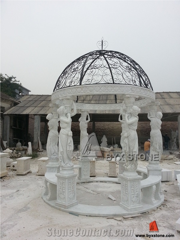 G682 Yellow Granite Gazebo with Cast Iron Roof