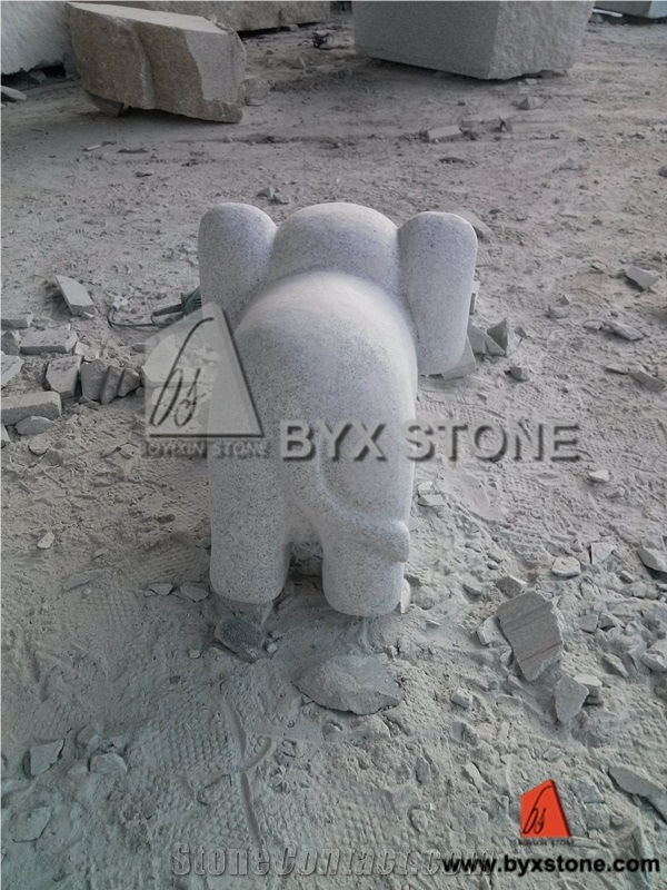Little Animal Elephant White Granite Stone Statue / Sculptures
