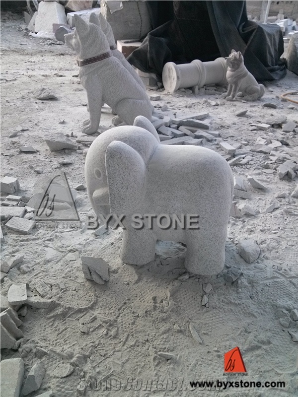Little Animal Elephant White Granite Stone Statue / Sculptures