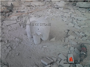 Little Animal Elephant White Granite Stone Statue / Sculptures