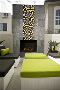 Silver Shine Slate Fireplace Vignette