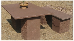 Modak Sandstone Exterior Table Set Modak Sandstone Exterior Table Set