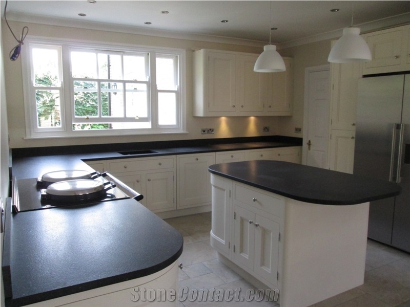 Brushed Jet Black Granite Kitchen Countertop
