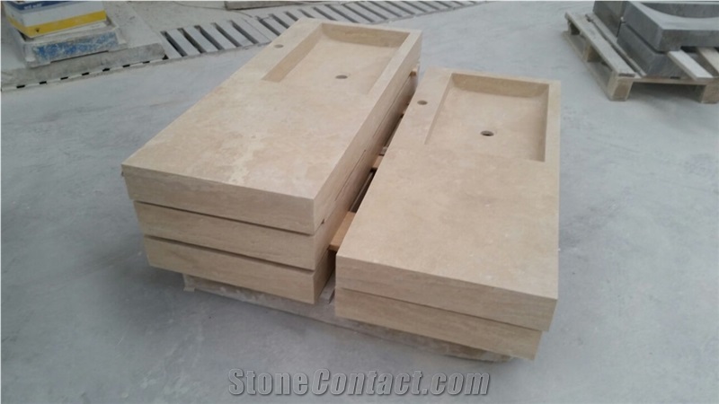 Basins and Sinks, Light Beige Travertine Sinks