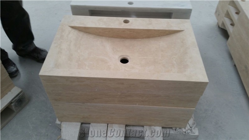 Basins and Sinks, Light Beige Travertine Sinks