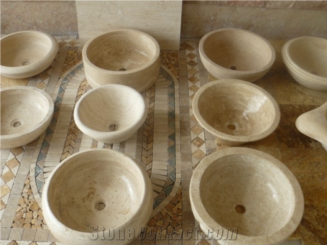 Basins and Sinks, Light Beige Travertine Sinks