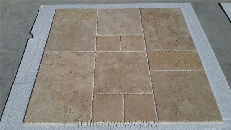 Light Cream Travertine Chiseled Edge Brushed French Pattern