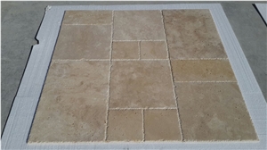 Light Cream Travertine Chiseled Edge Brushed French Pattern